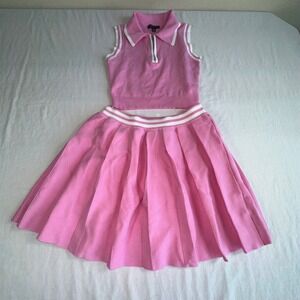 36point5 Pink Tennis Pickleball Skirt Set Sweater Vest Collared Pleated Y2K  M